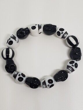 Handmade White Black Skull kandi bracelet